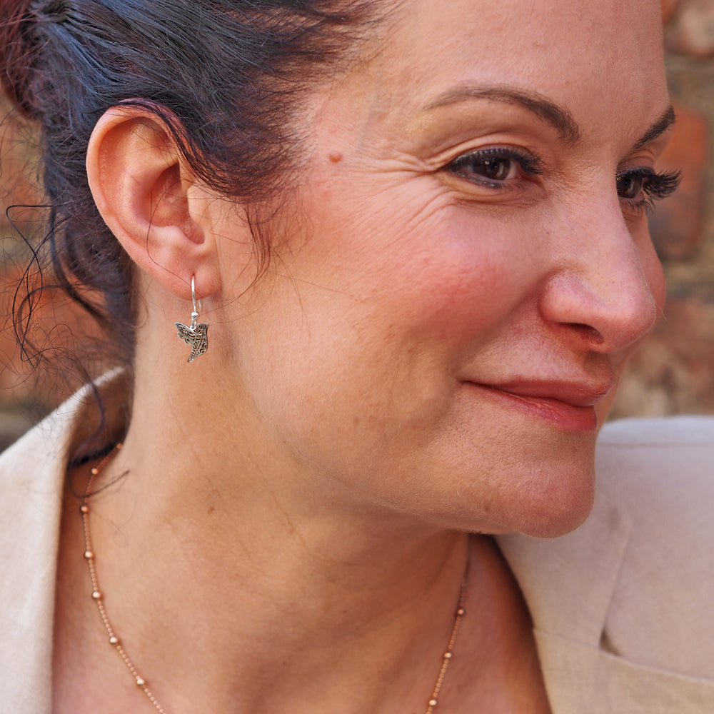 Celtic Dove Silver/Copper Drop Earrings