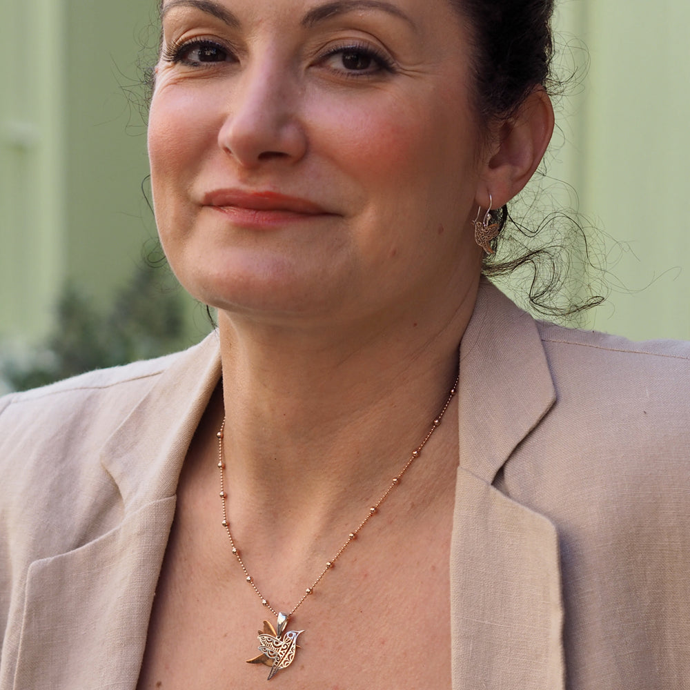Celtic Dove Silver/Copper Drop Earrings