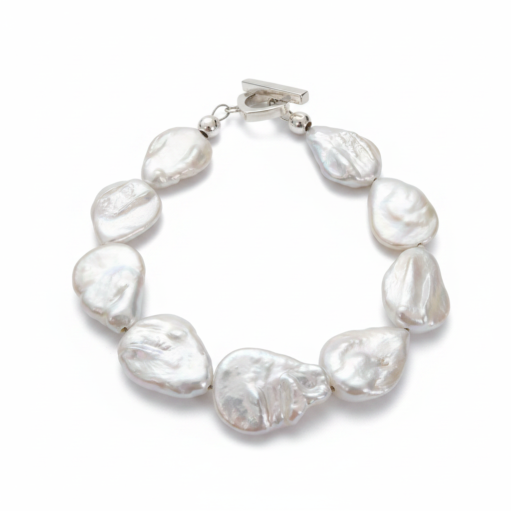 Baroque Pearl Teardrop Bracelet - White Background
