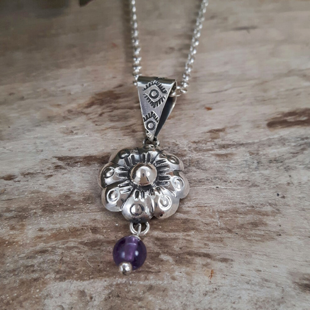 Bloom Flower Silver & Amethyst Pendant