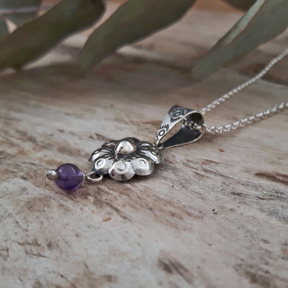 Bloom Flower Silver & Amethyst Pendant