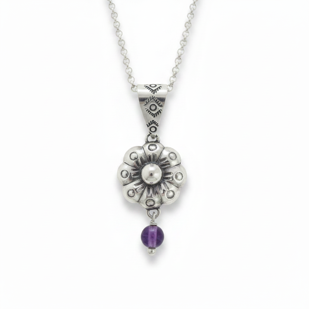 Bloom Flower Silver & Amethyst Pendant