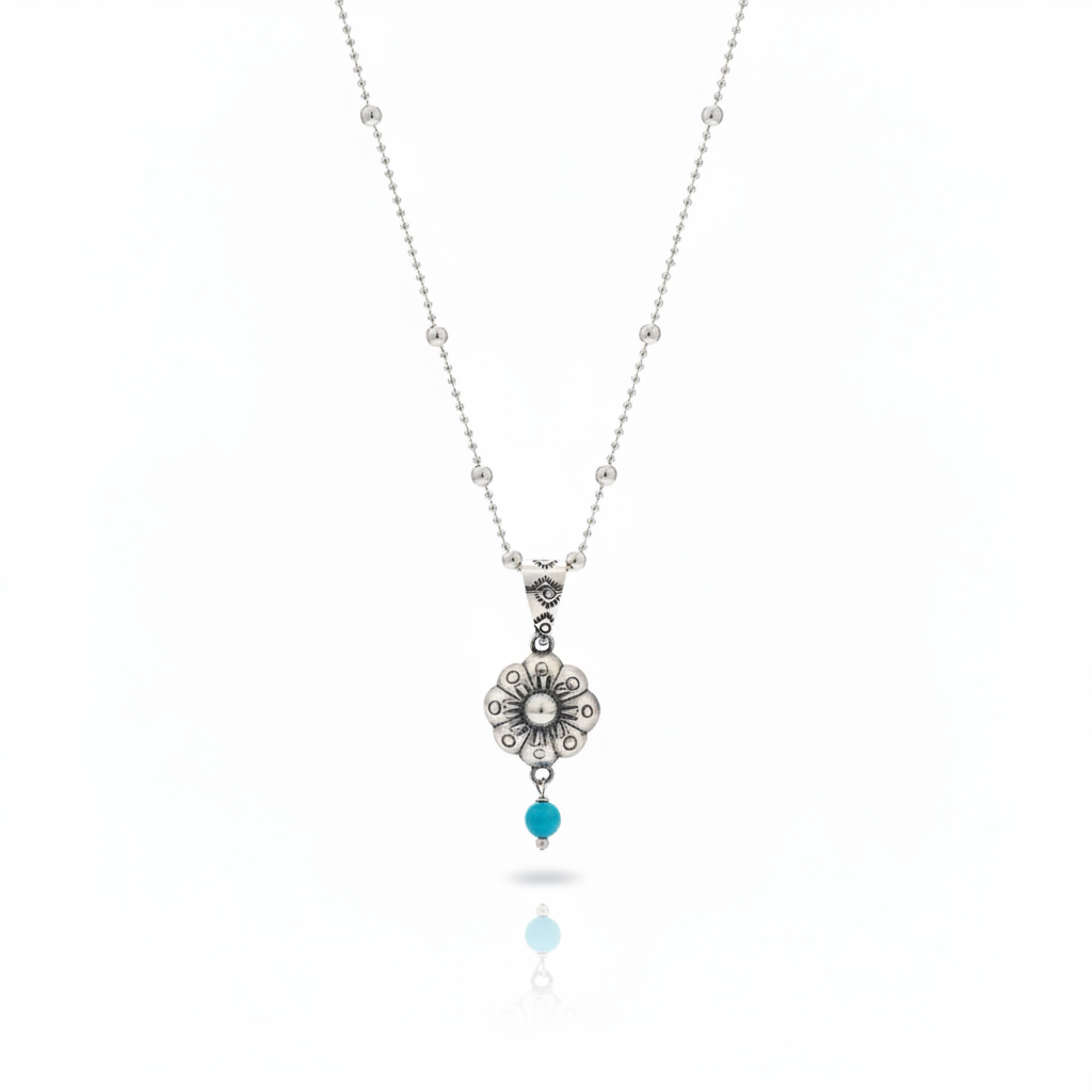 Bloom Flower Silver & Turquoise Pendant