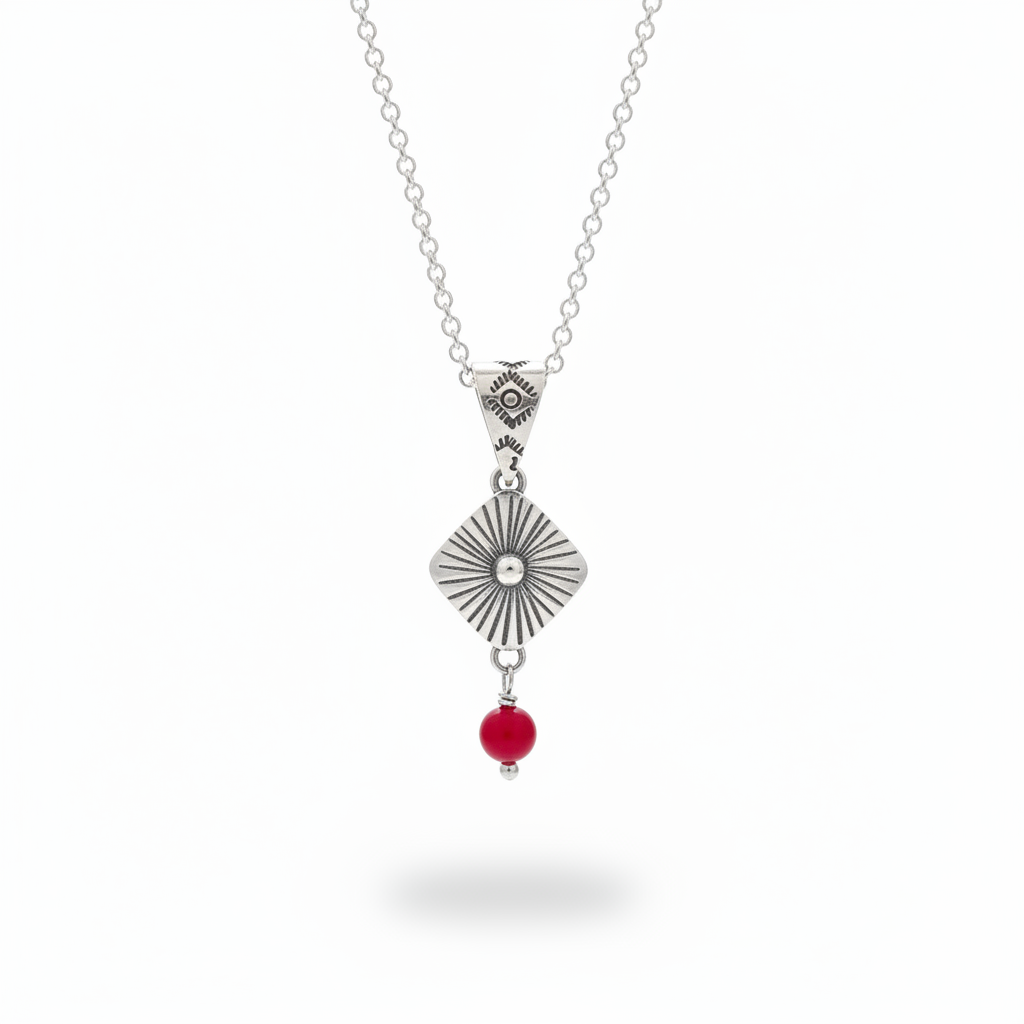Bloom Rombo Silver & Red Pendant - Matched Style