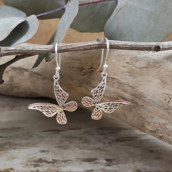 Celtic Butterfly Silver/Copper Drop Earrings
