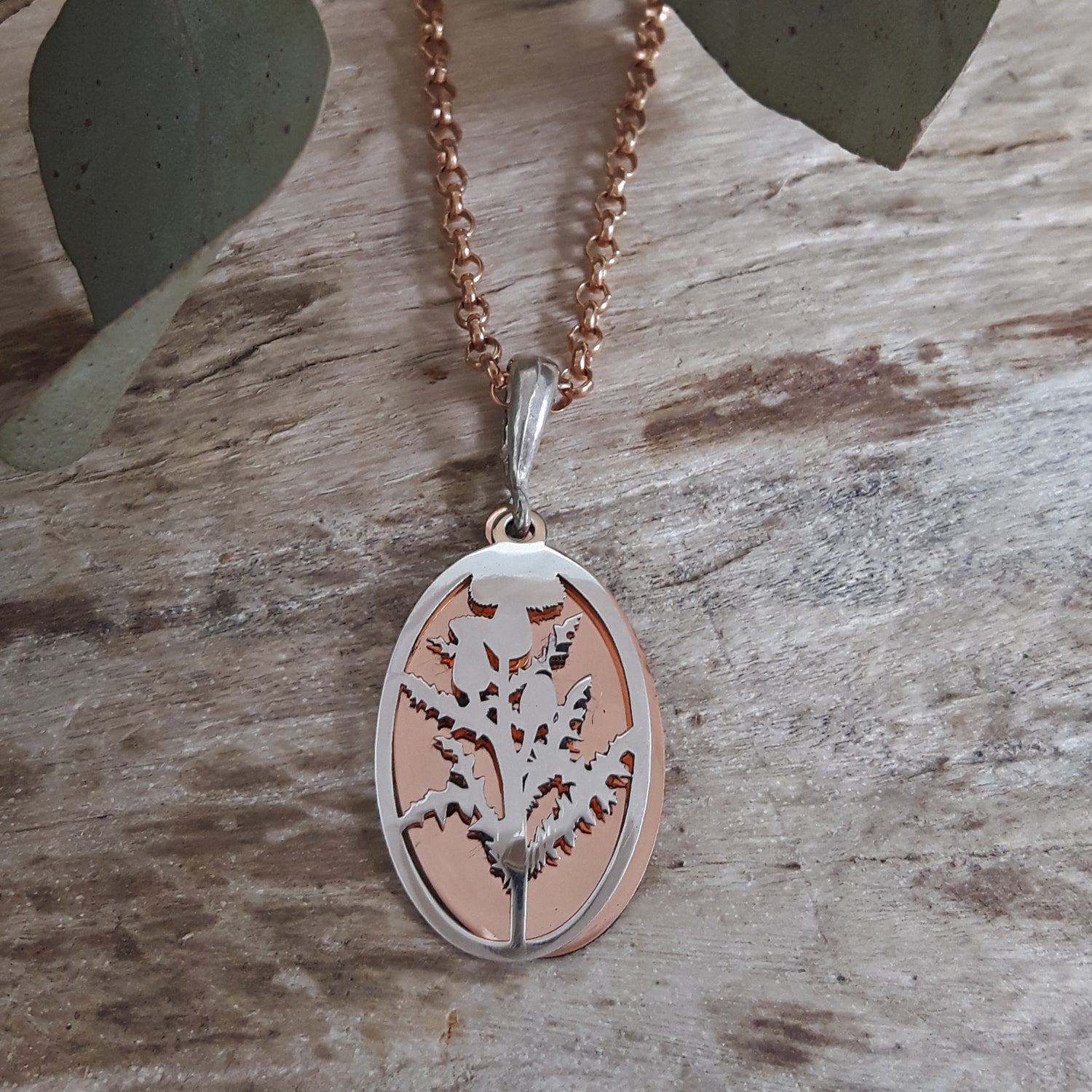 Celtic Thistle Silver/Copper Mini Pendant
