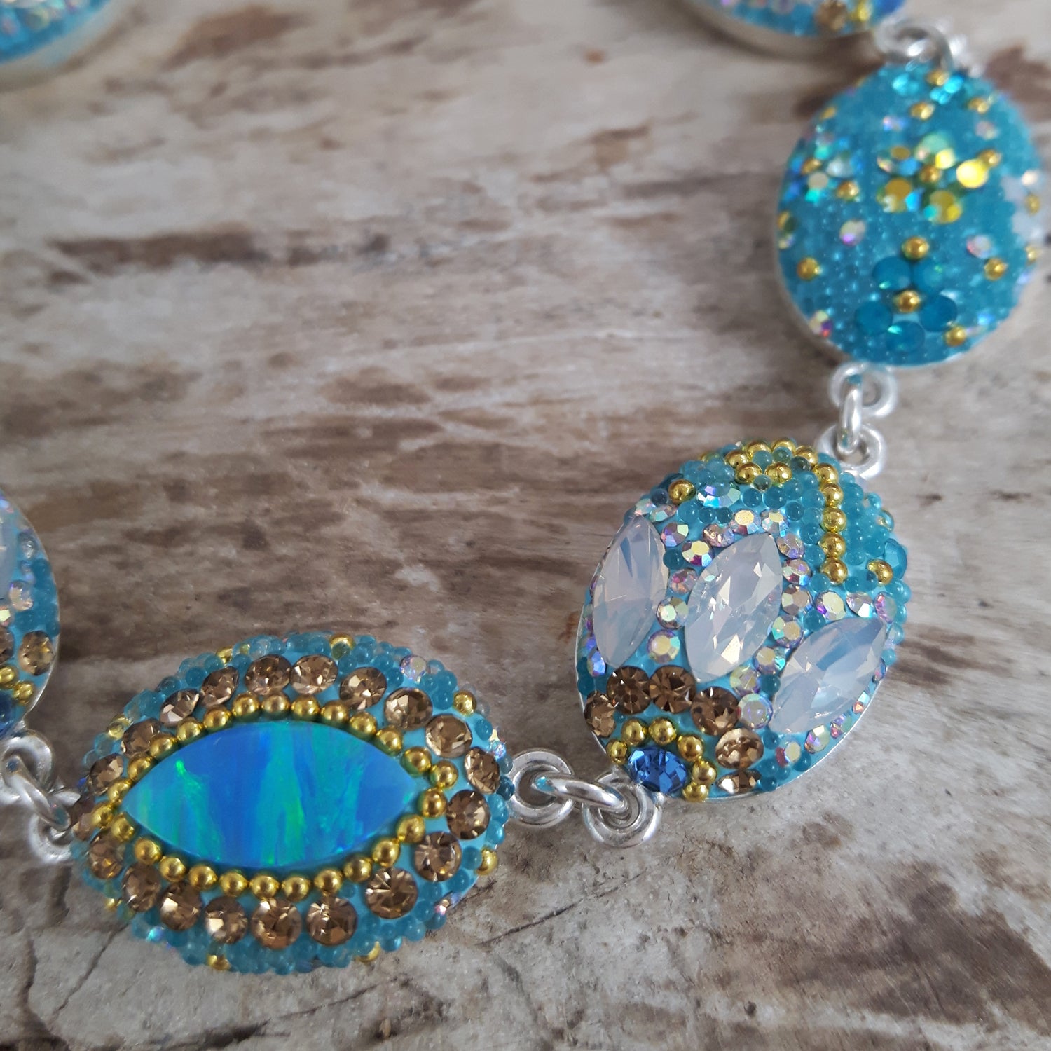 close up opal bracelet crystal bead detail
