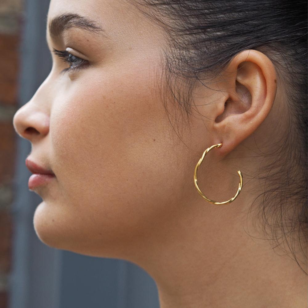 Lattice Hoop Single Strand Gold Plated Earring