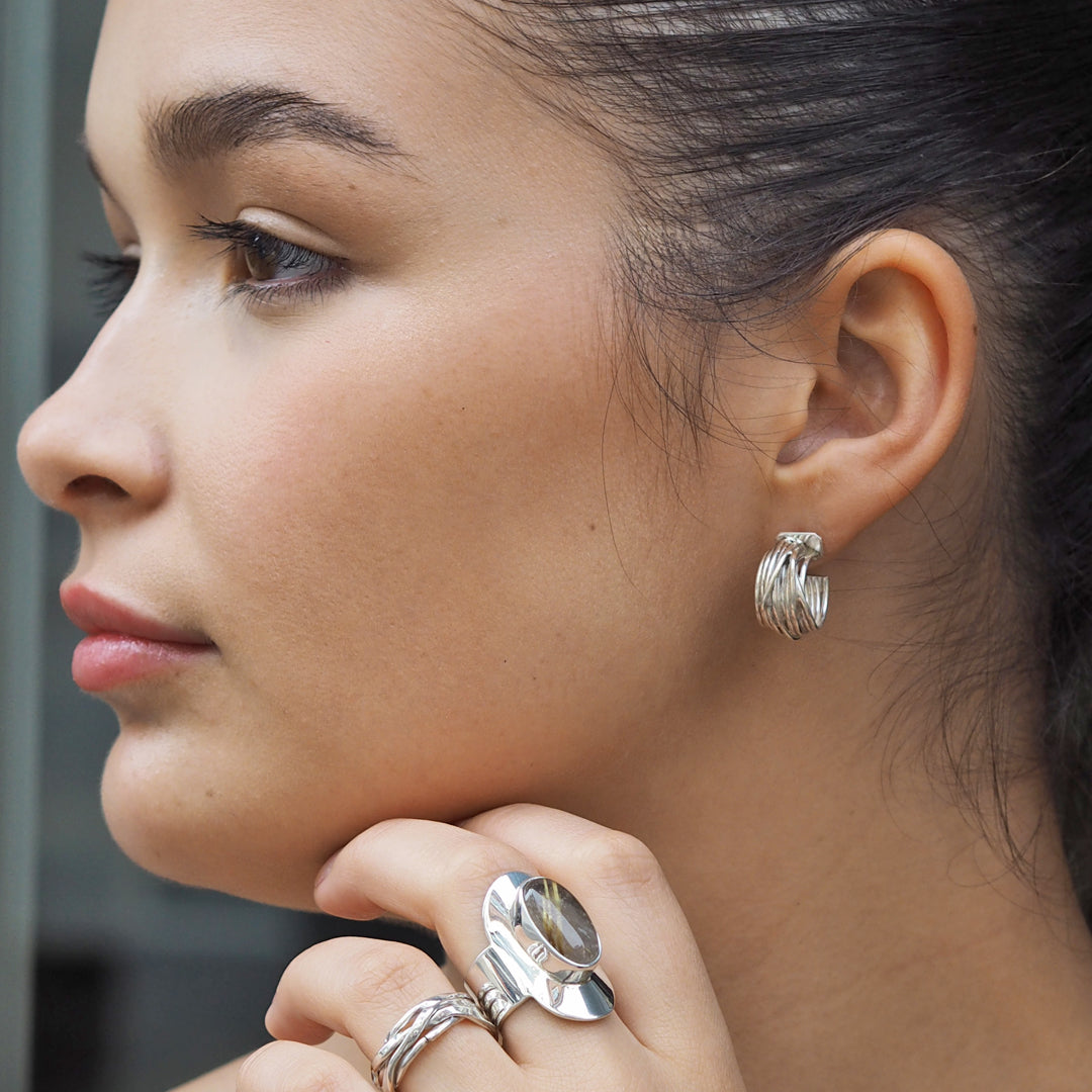 Lattice Sterling Silver Hoop Earrings