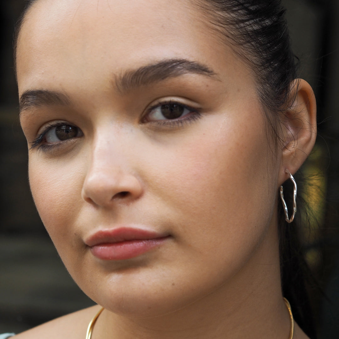 Lattice Hoop Single Strand Earrings Handcrafted in Sterling Silver