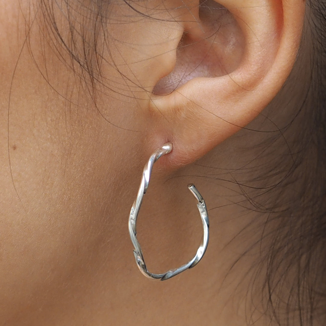 Lattice Hoop Single Strand Earrings Handcrafted in Sterling Silver