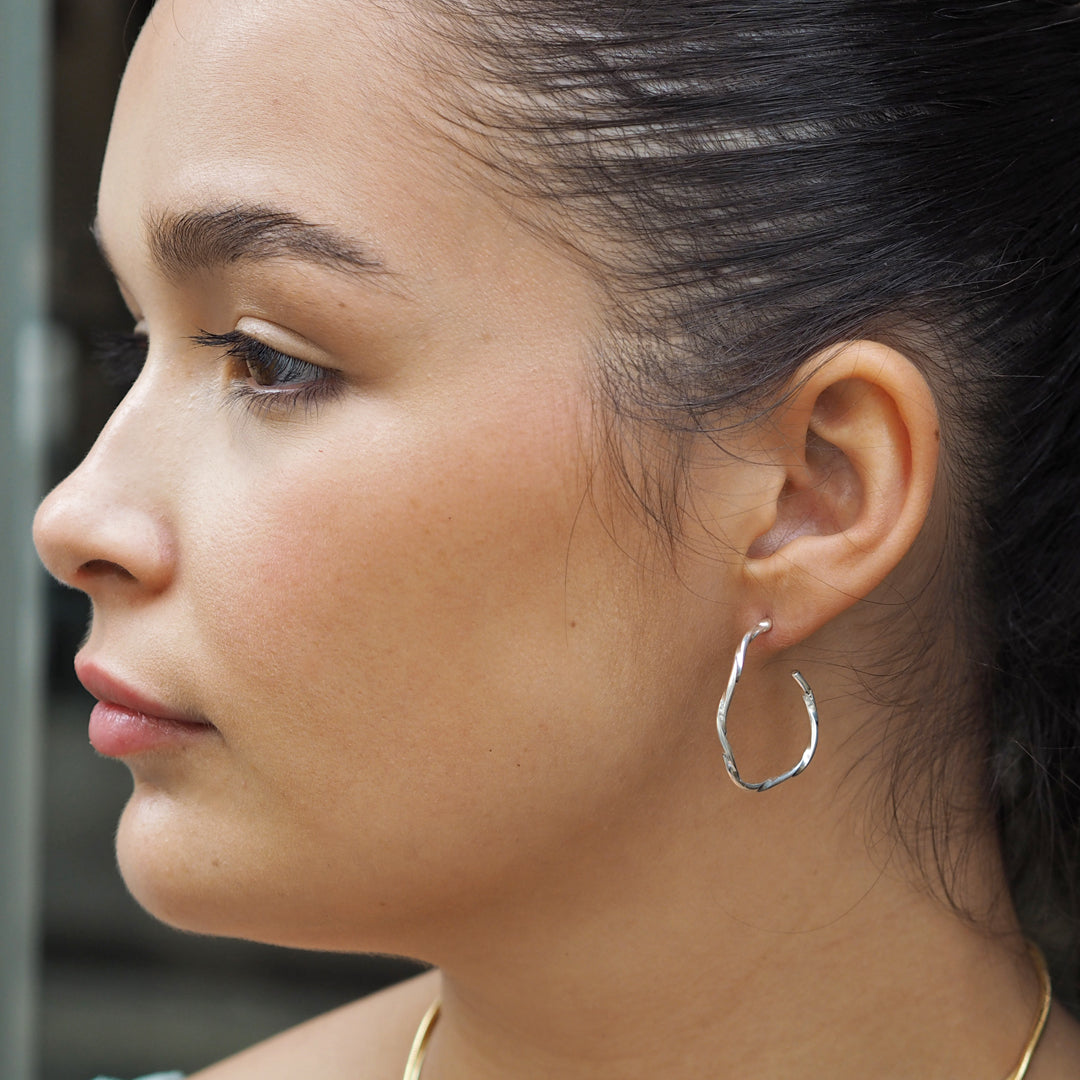 Lattice Hoop Single Strand Earrings Handcrafted in Sterling Silver