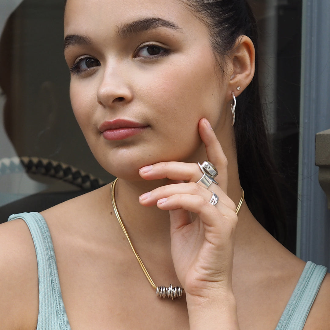 Lattice Hoop Single Strand Earrings Handcrafted in Sterling Silver