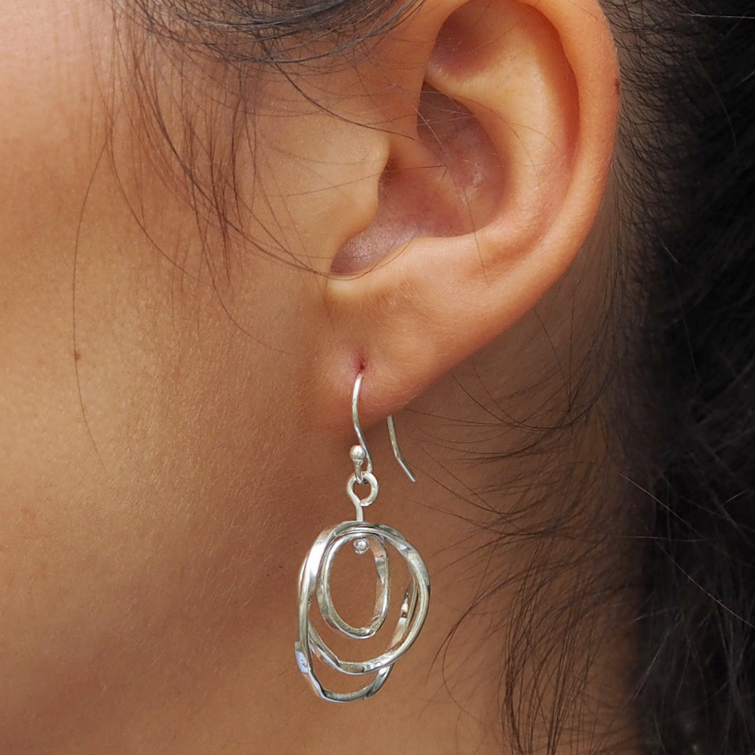 Lattice Trio Small Drop Hoop Earrings Handcrafted in Sterling Silver