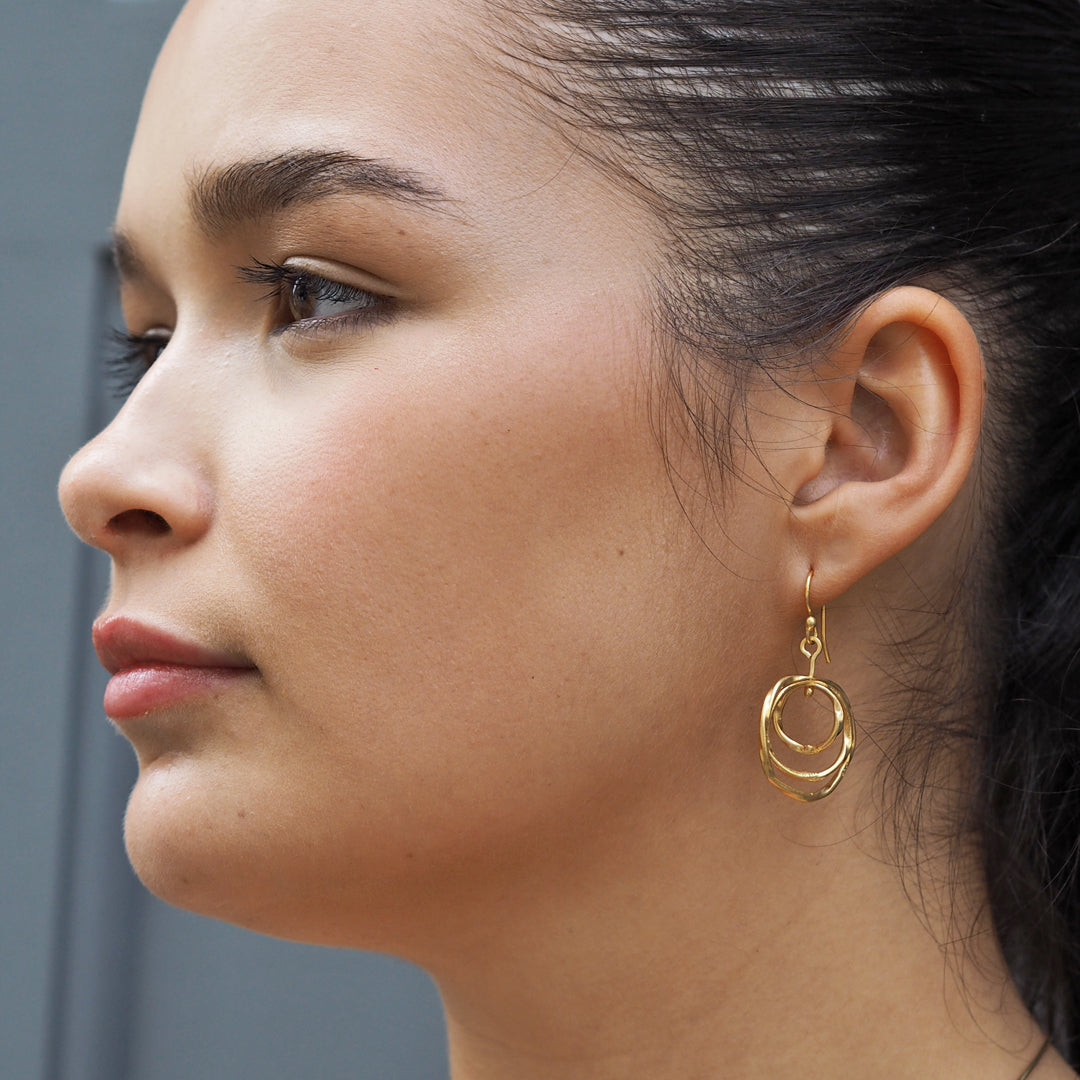 Lattice Trio Small Gold Plated Drop Earrings