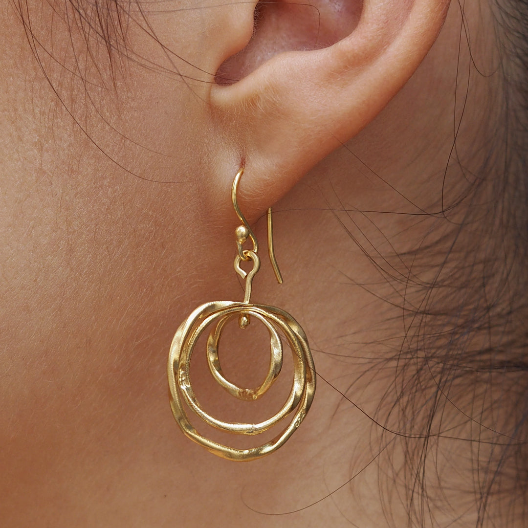 Lattice Trio Small Gold Plated Drop Earrings