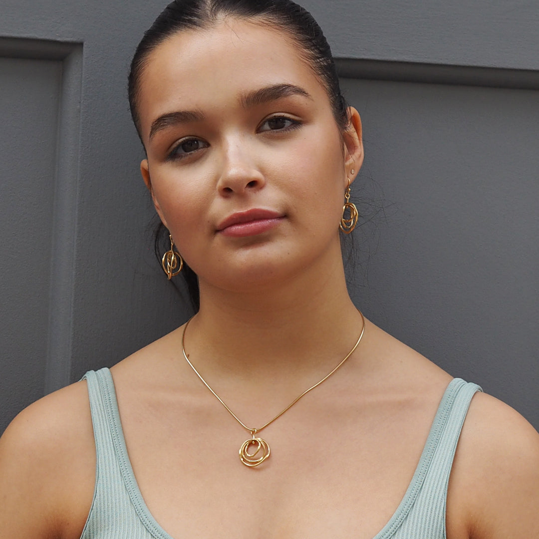 Lattice Trio Small Gold Plated Drop Earrings