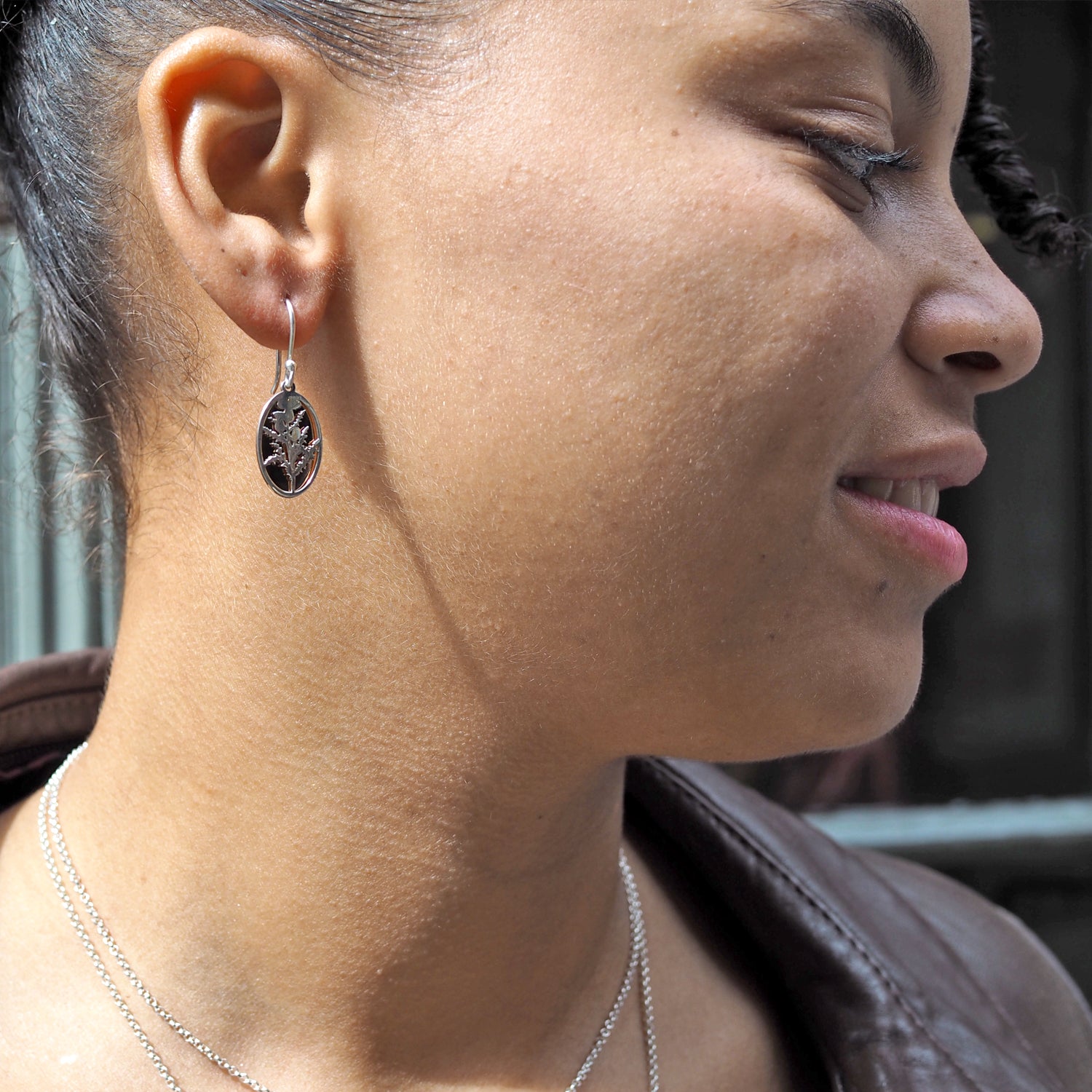 Celtic Thistle Silver & Copper Drop Earrings