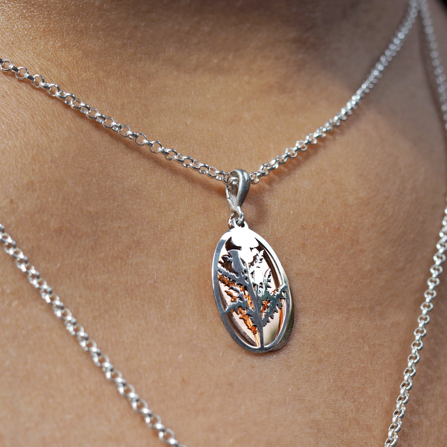 Celtic Thistle Silver & Copper Mini Pendant