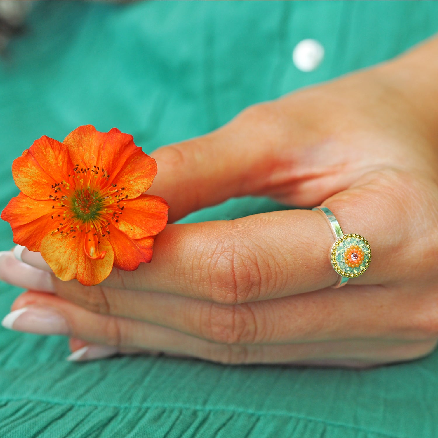 Allegra Hibiscus Bloom Round Adjustable Ring