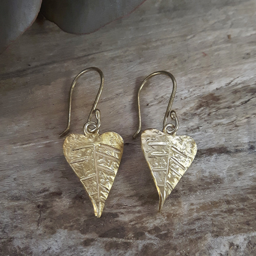 Foresta Gold Heart Leaf Drop Earrings