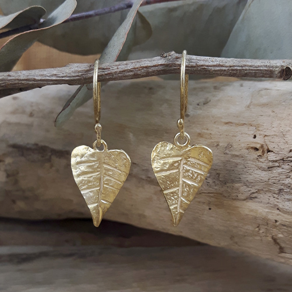 Foresta Gold Heart Leaf Drop Earrings