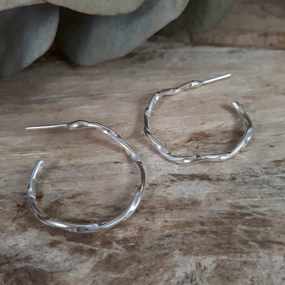 Lattice Hoop Single Strand Earrings Handcrafted in Sterling Silver