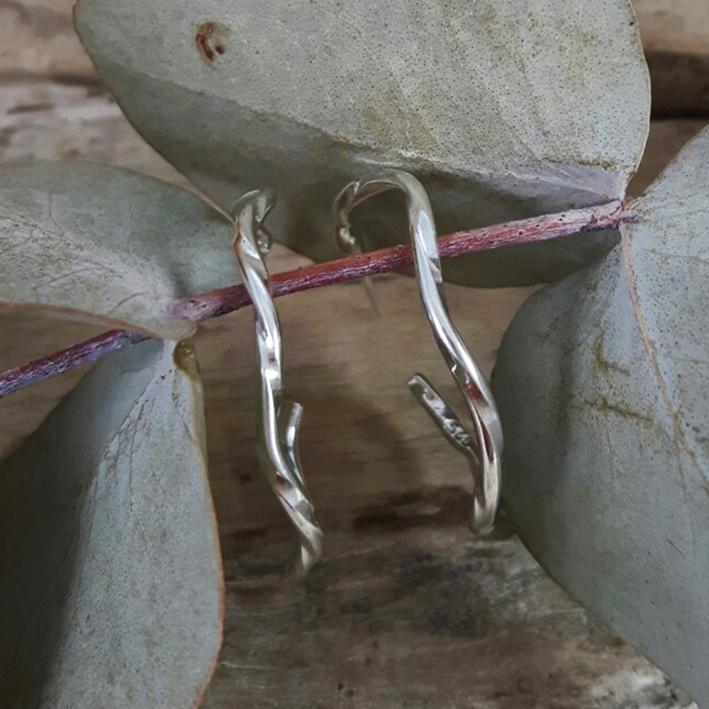 Lattice Hoop Single Strand Earrings Handcrafted in Sterling Silver