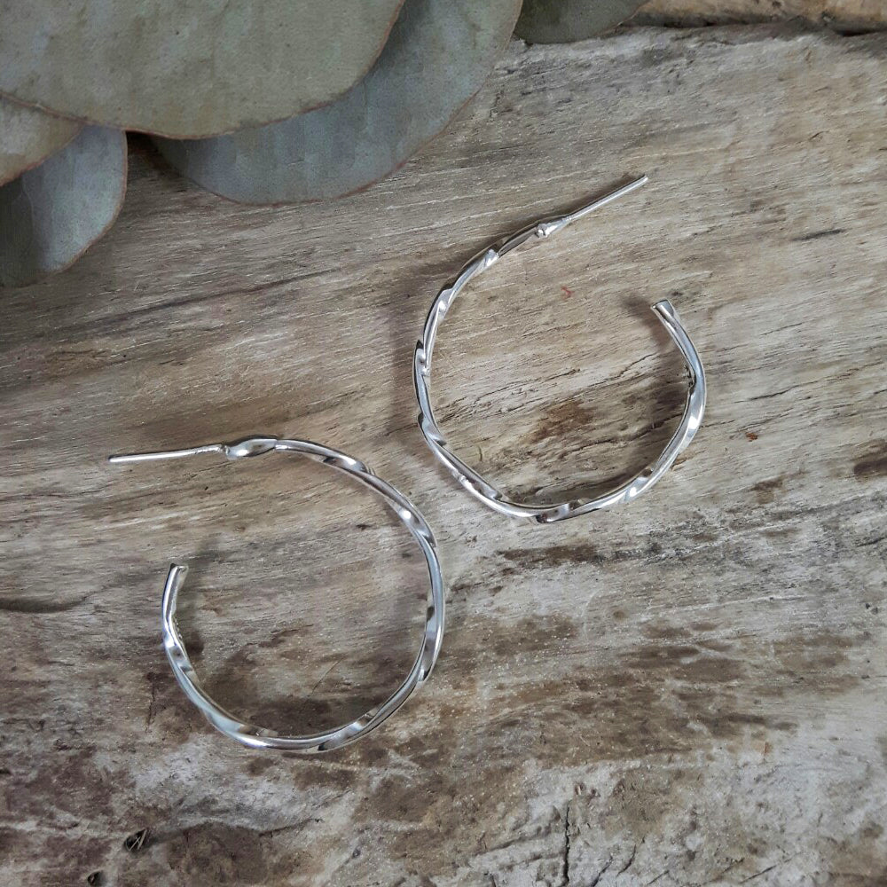 Lattice Hoop Single Strand Earrings Handcrafted in Sterling Silver