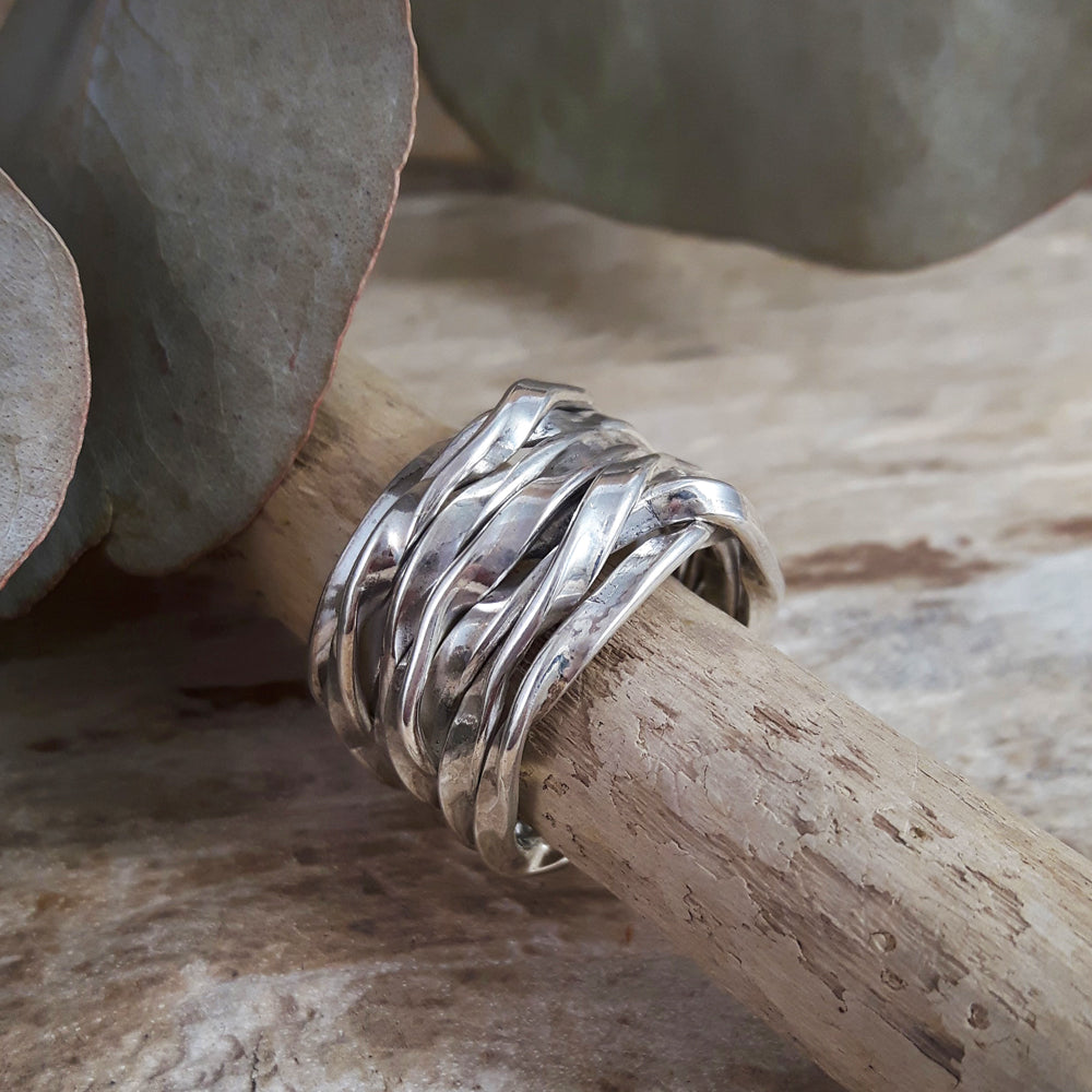 Lattice Wide Silver Ring Handcrafted in Sterling Silver