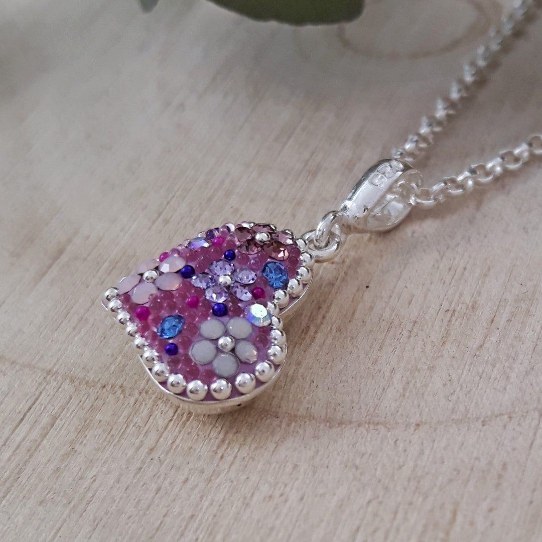 lilac heart pendant opalescent crystal detail