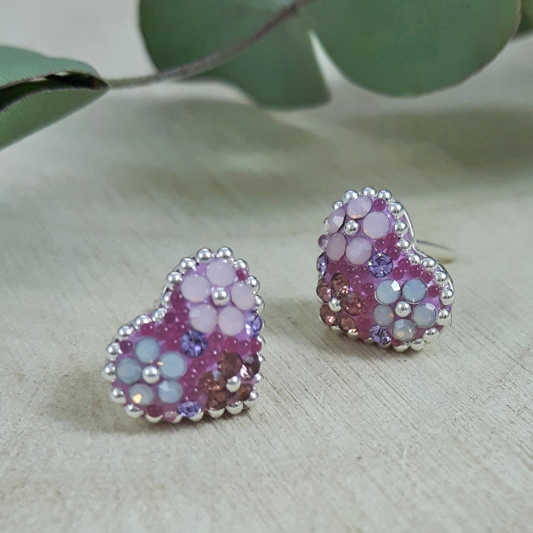 lilac heart earrings sterling silver jewellery UK