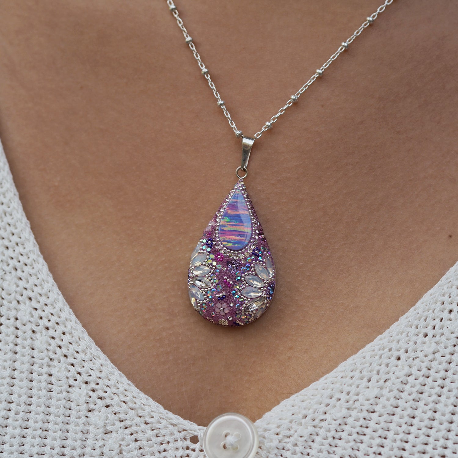 lilac statement opal pendant sterling silver layering jewellery