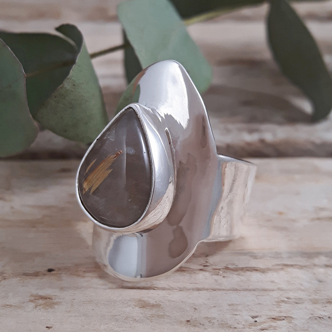 Monet Triangle Rutilated Gold Quartz Adjustable Ring