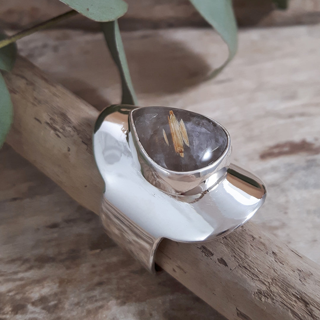 Monet Triangle Rutilated Gold Quartz Adjustable Ring