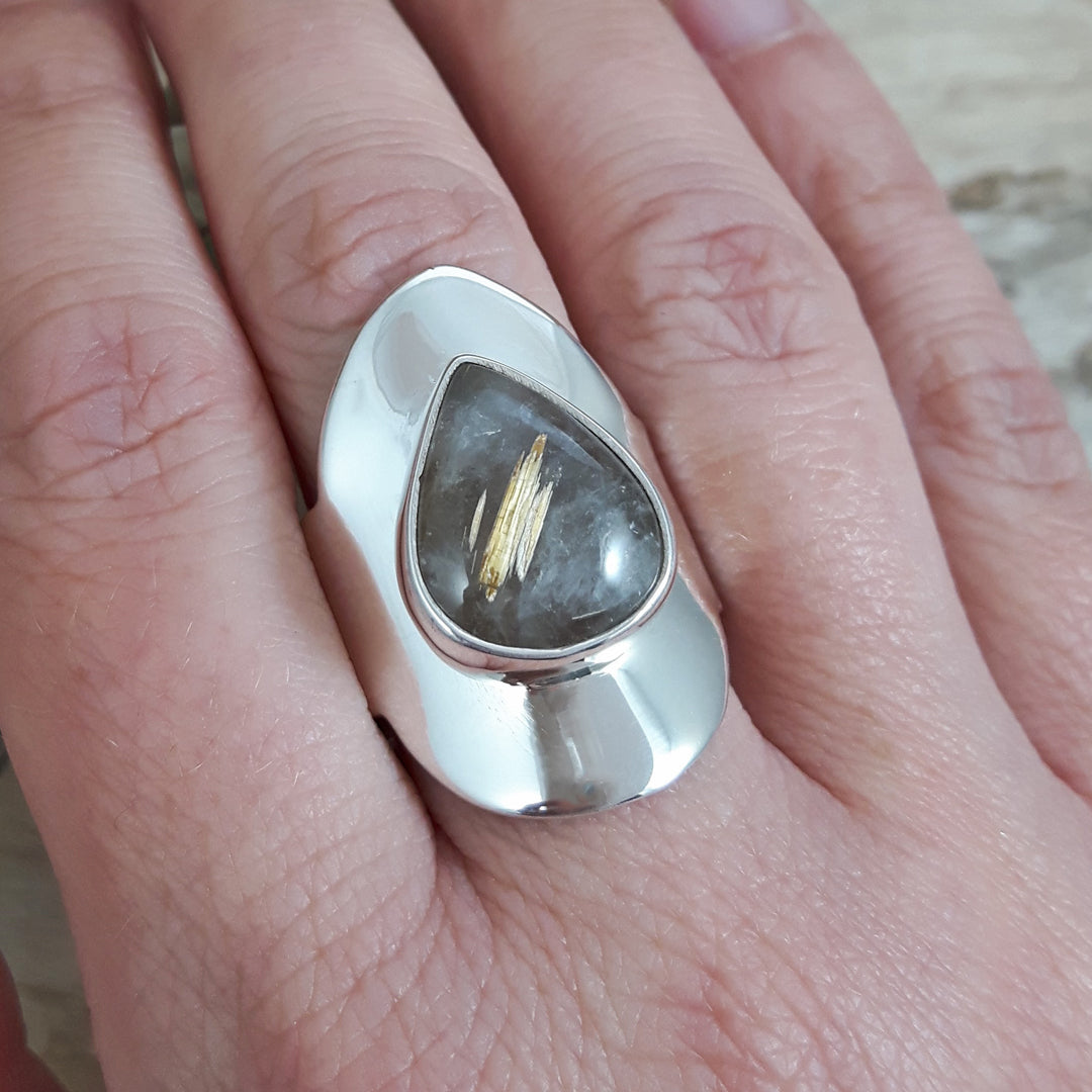 Monet Triangle Rutilated Gold Quartz Adjustable Ring