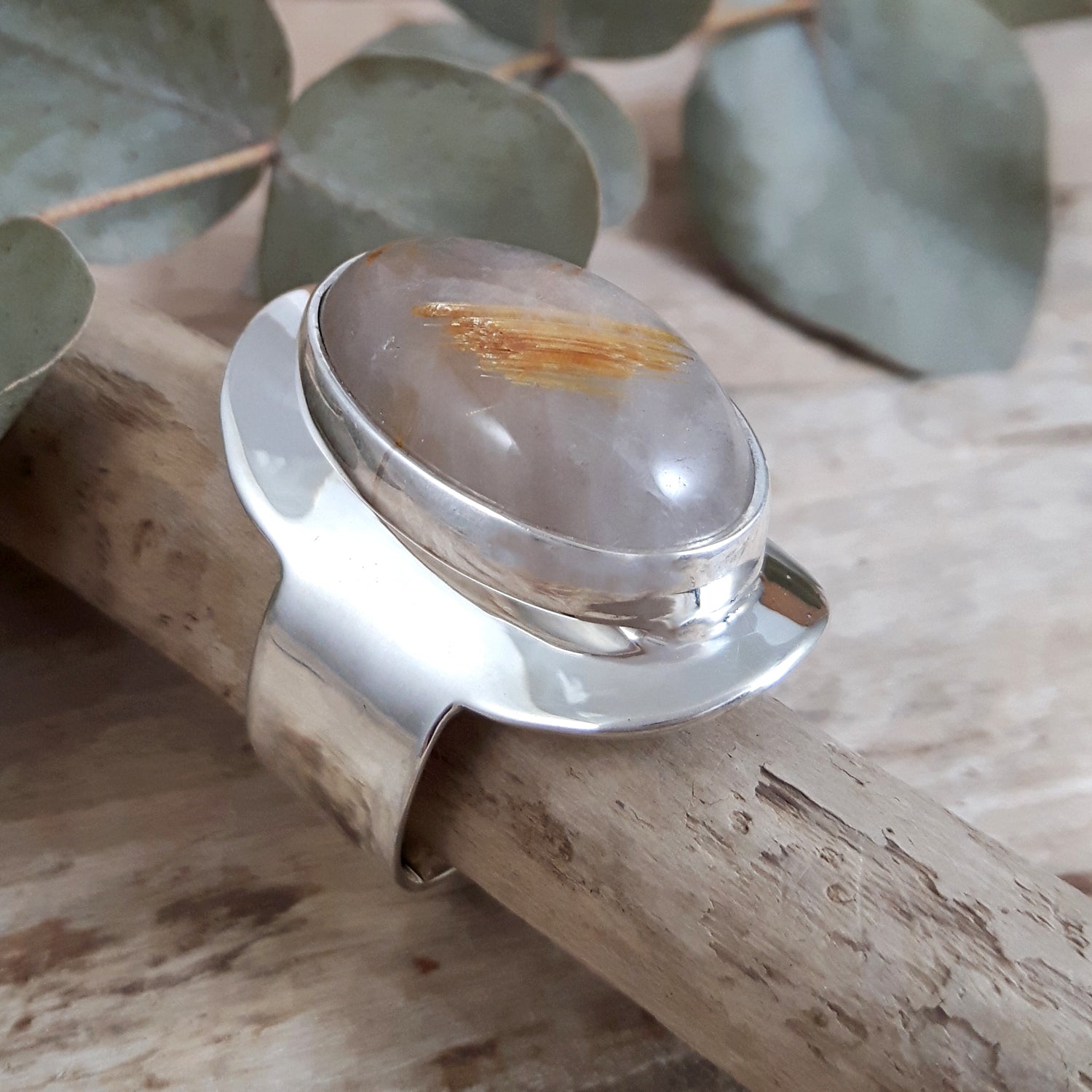 Monet Oval Rutilated Gold Quartz Adjustable Ring A