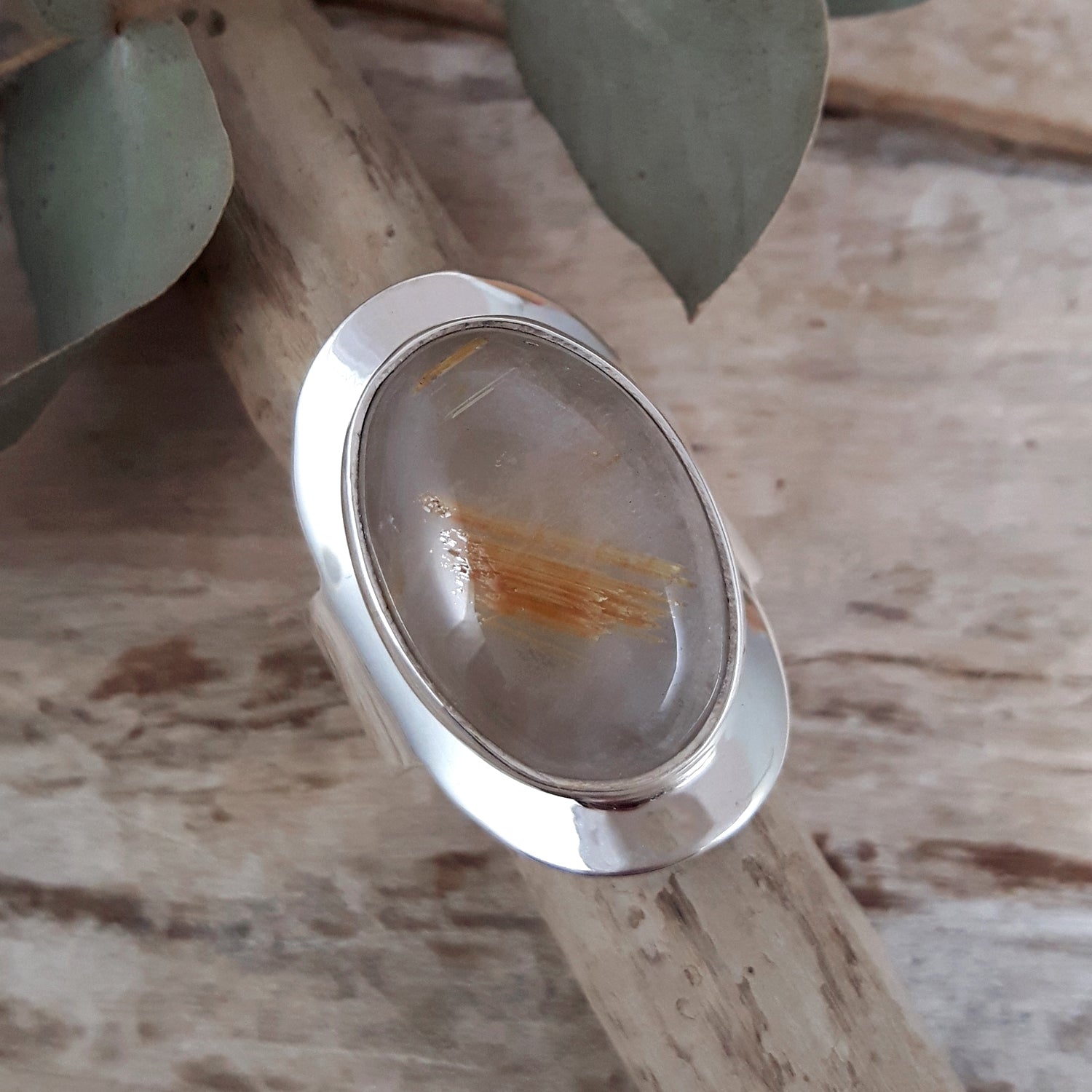 Monet Oval Rutilated Gold Quartz Adjustable Ring A