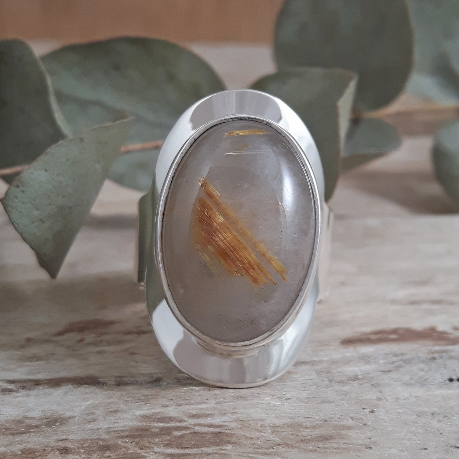 Monet Oval Rutilated Gold Quartz Adjustable Ring A