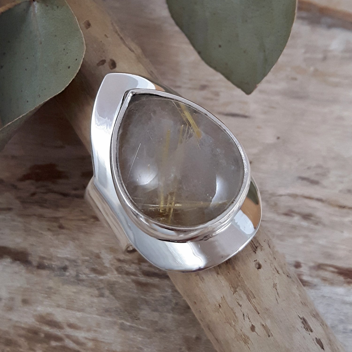 Monet Teardrop Rutilated Gold Quartz Adjustable Ring A