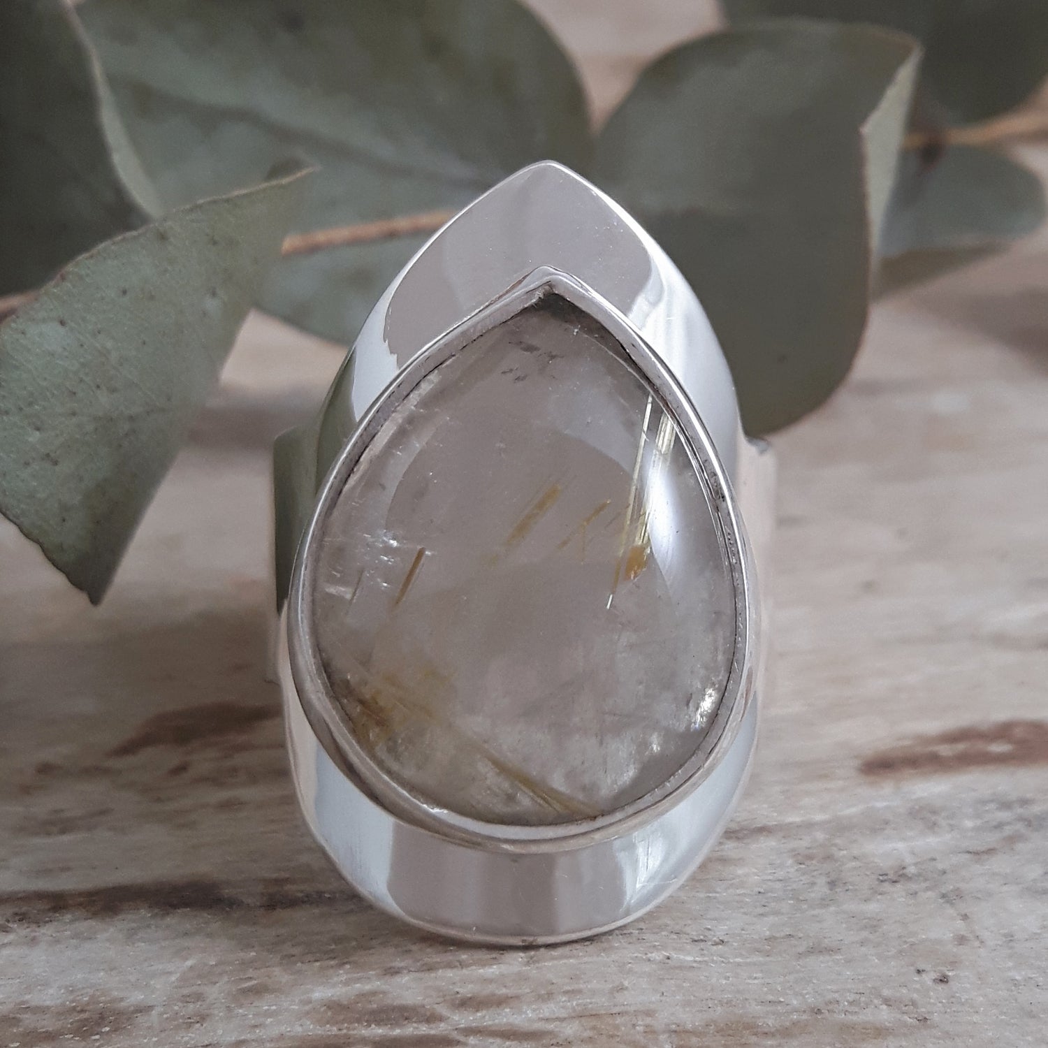 Monet Teardrop Rutilated Gold Quartz Adjustable Ring A