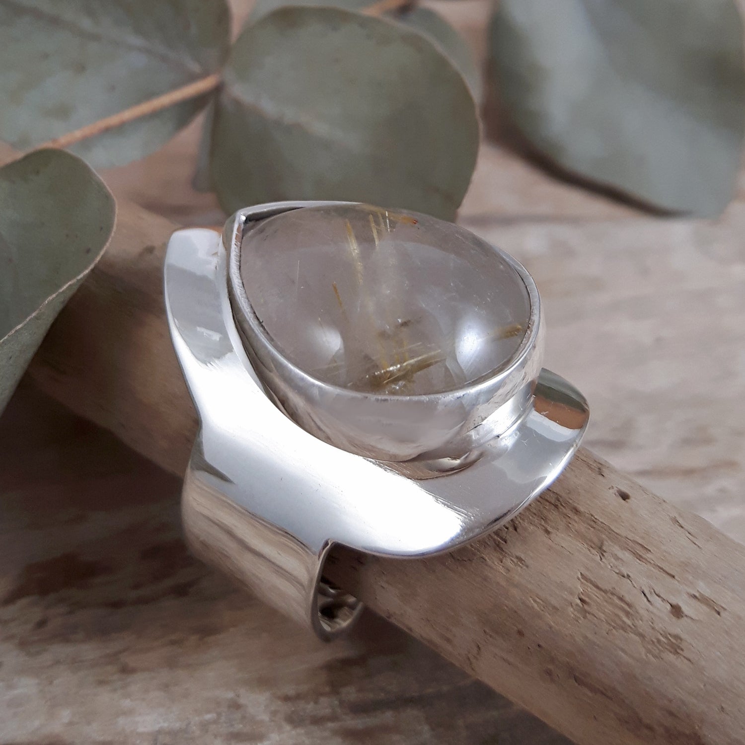 Monet Teardrop Rutilated Gold Quartz Adjustable Ring A