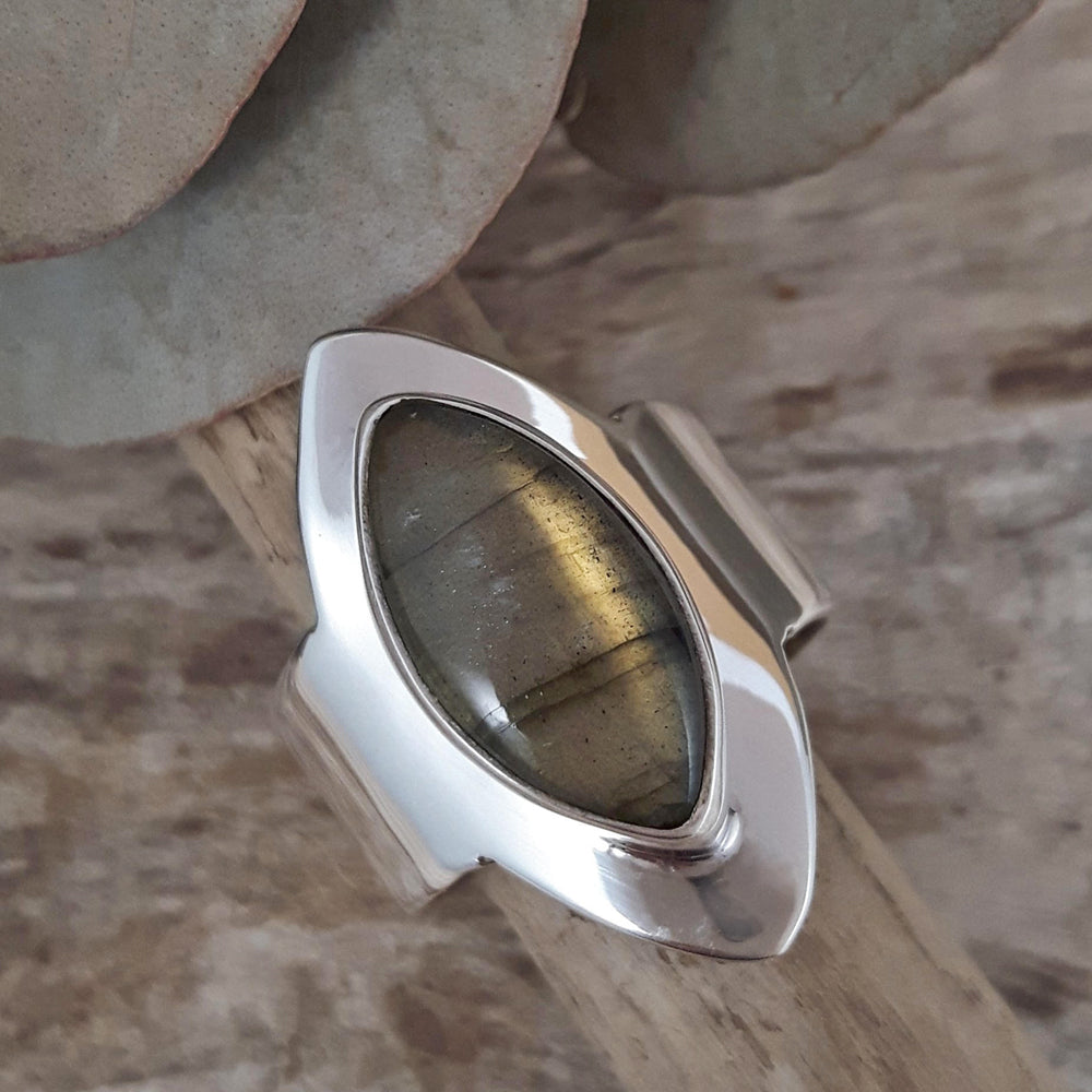 Monet Labradorite Marquise Small Adjustable Ring A