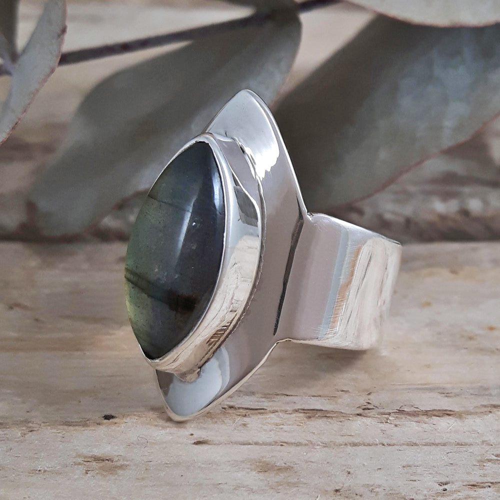 Monet Labradorite Marquise Small Adjustable Ring A