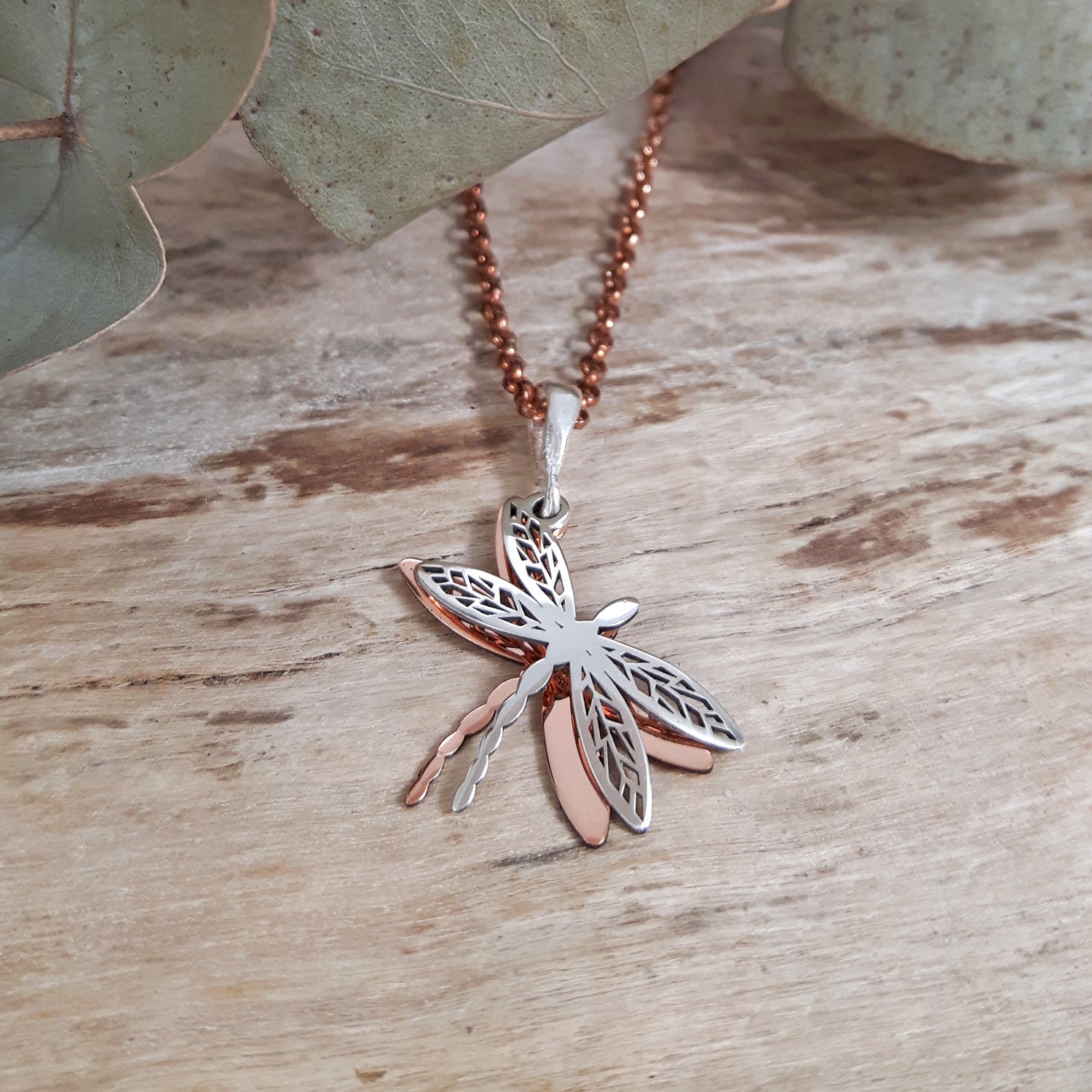 Celtic Tiny Dragonfly Silver/Copper Pendant