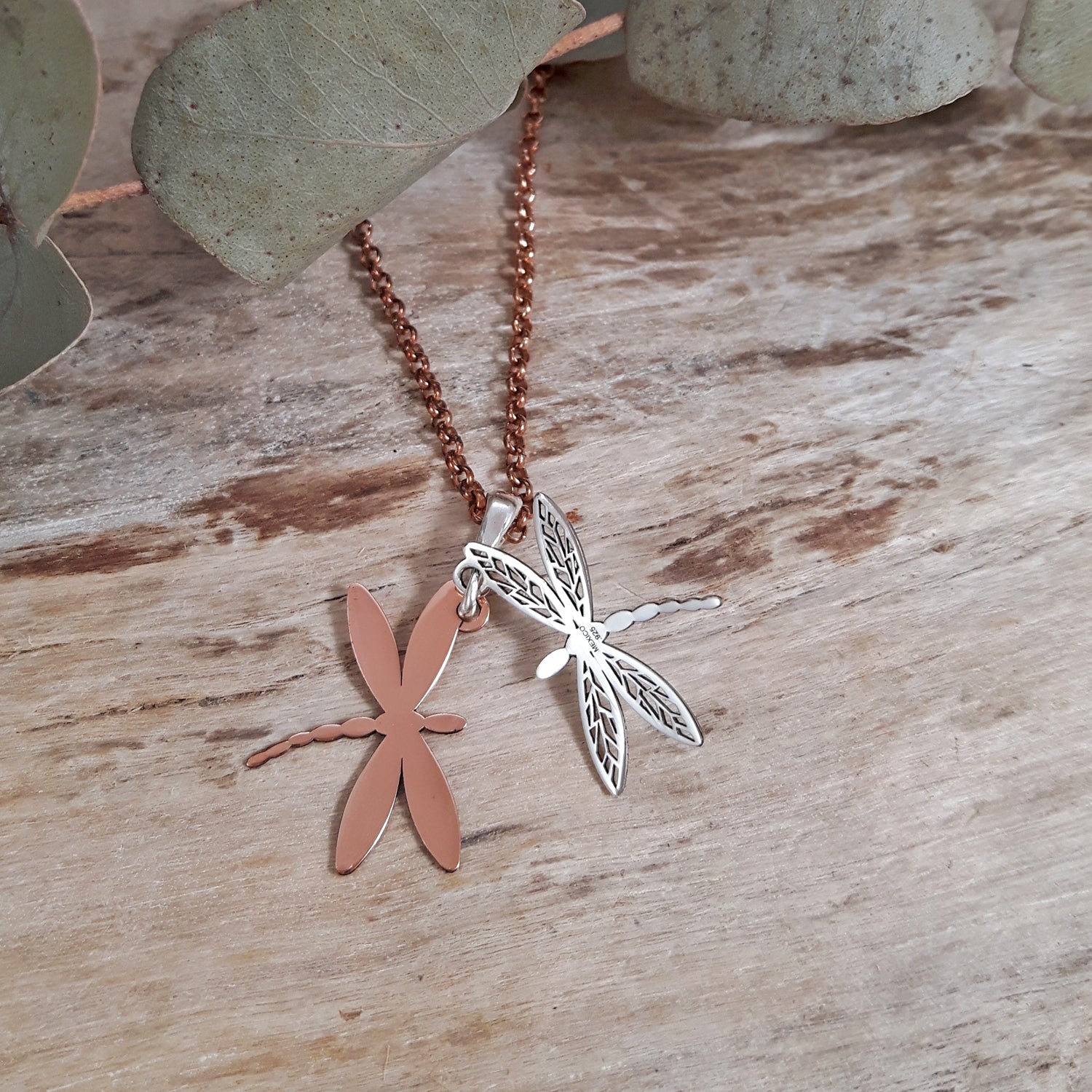 Celtic Tiny Dragonfly Silver/Copper Pendant
