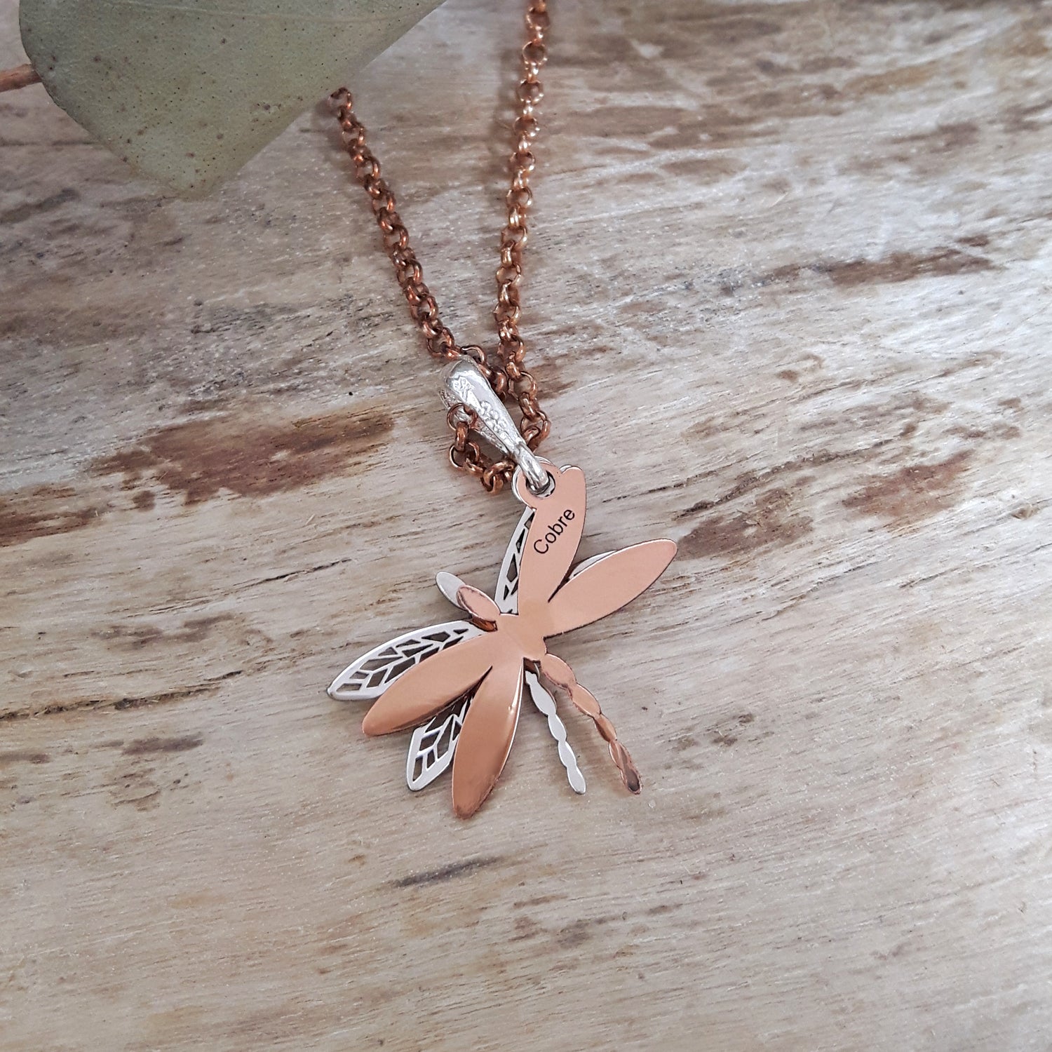 Celtic Tiny Dragonfly Silver/Copper Pendant