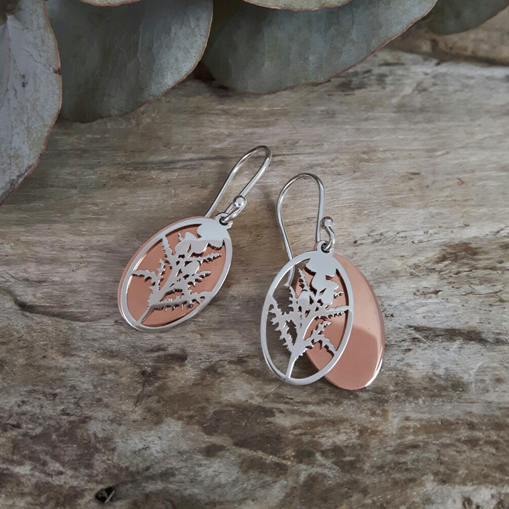 Celtic Thistle Silver/Copper Earrings