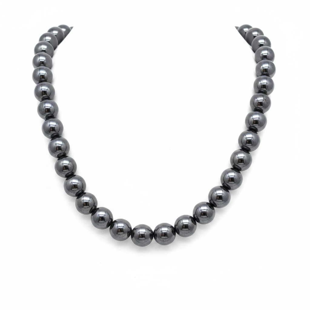 Noir Hematite Beaded Necklace Close Up