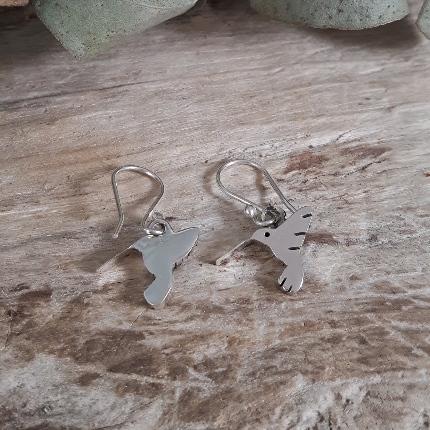 Hummingbird drop earrings handcrafted sterling silver